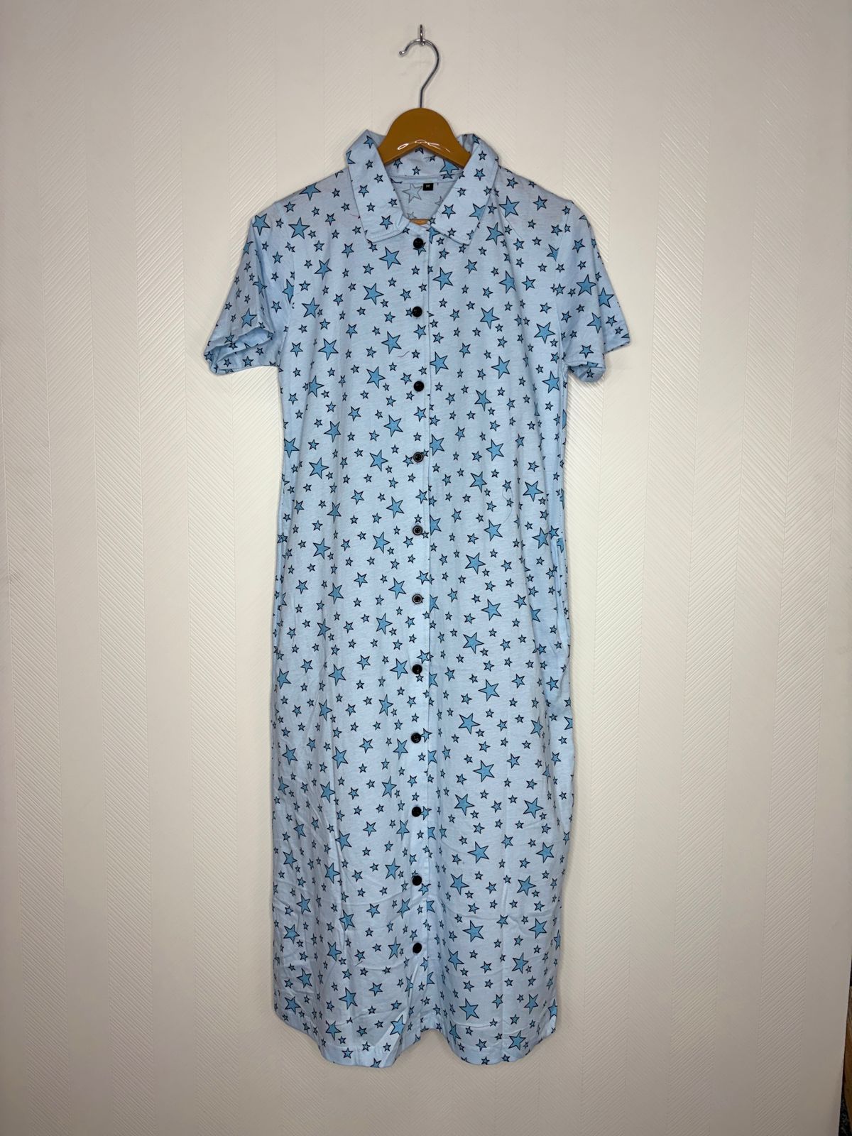 Light Blue Star Print Front Open Long Tunic