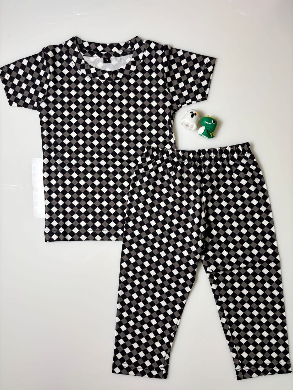 Kids Jet Black Checkerboard T-Shirt & Pants Co-ord Set