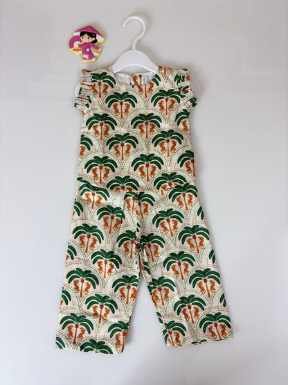 Cream Tropical Palm Tree Print Kids Outdoor Wear