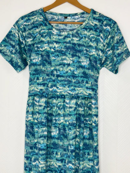 Teal Blue Abstract Print Maternity Feeding Maxi