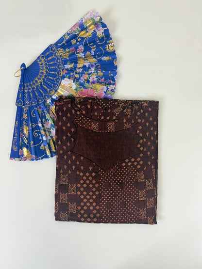Coffee Brown Geometric Buta Print Budget Friendly Frock