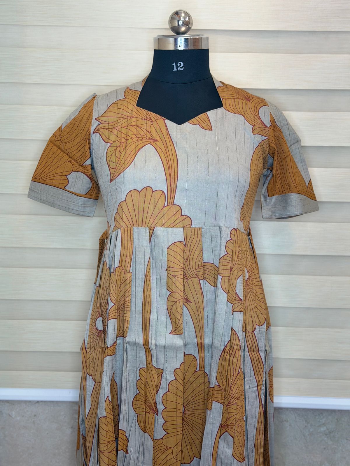 Beige Mustard Abstract Floral Print Budget Friendly Frock
