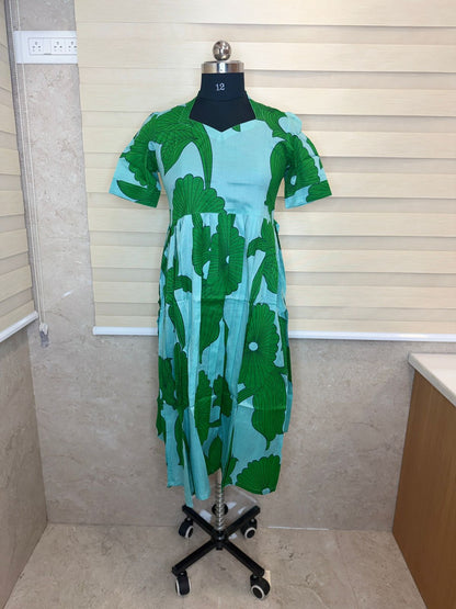 Mint Green Tropical Floral Print Budget Friendly Frock
