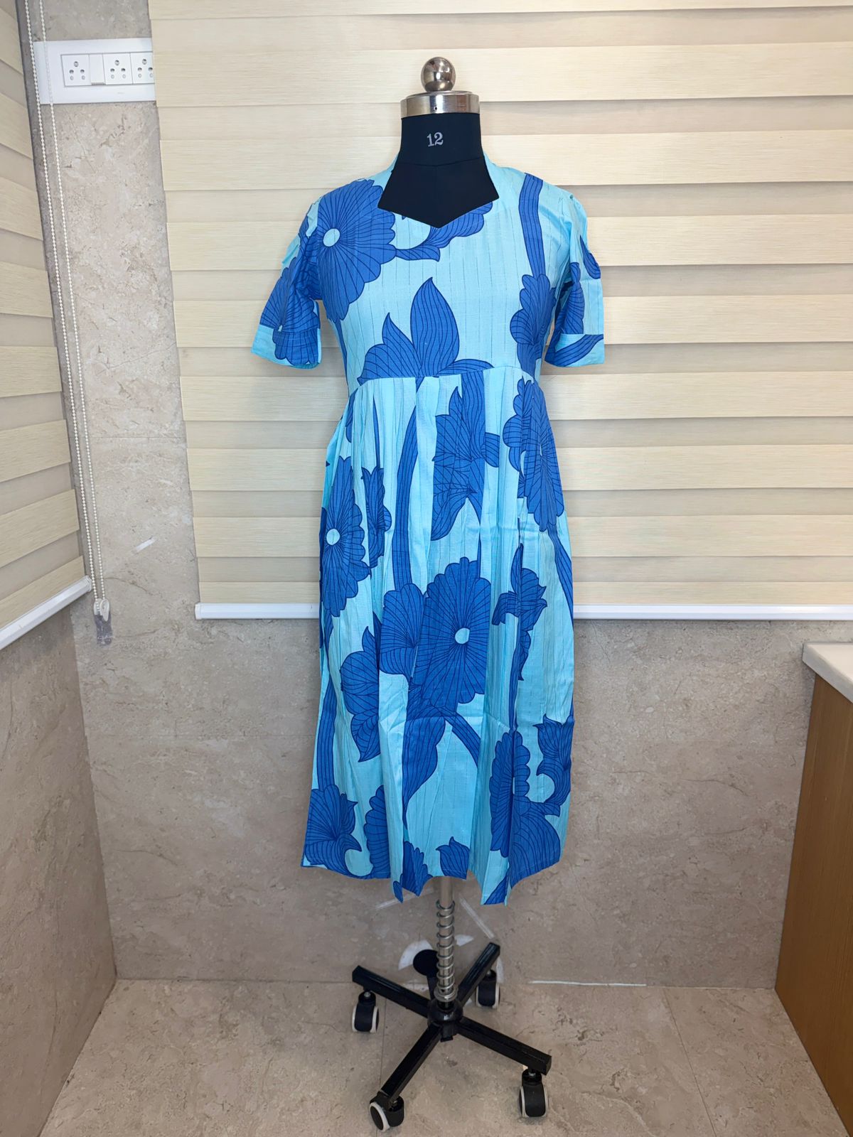 Sky Blue Tropical Floral Print Budget Friendly Frock