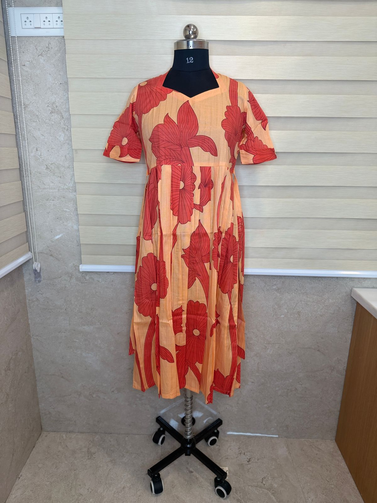 Peach Coral Oversized Floral Print Budget Friendly Frock