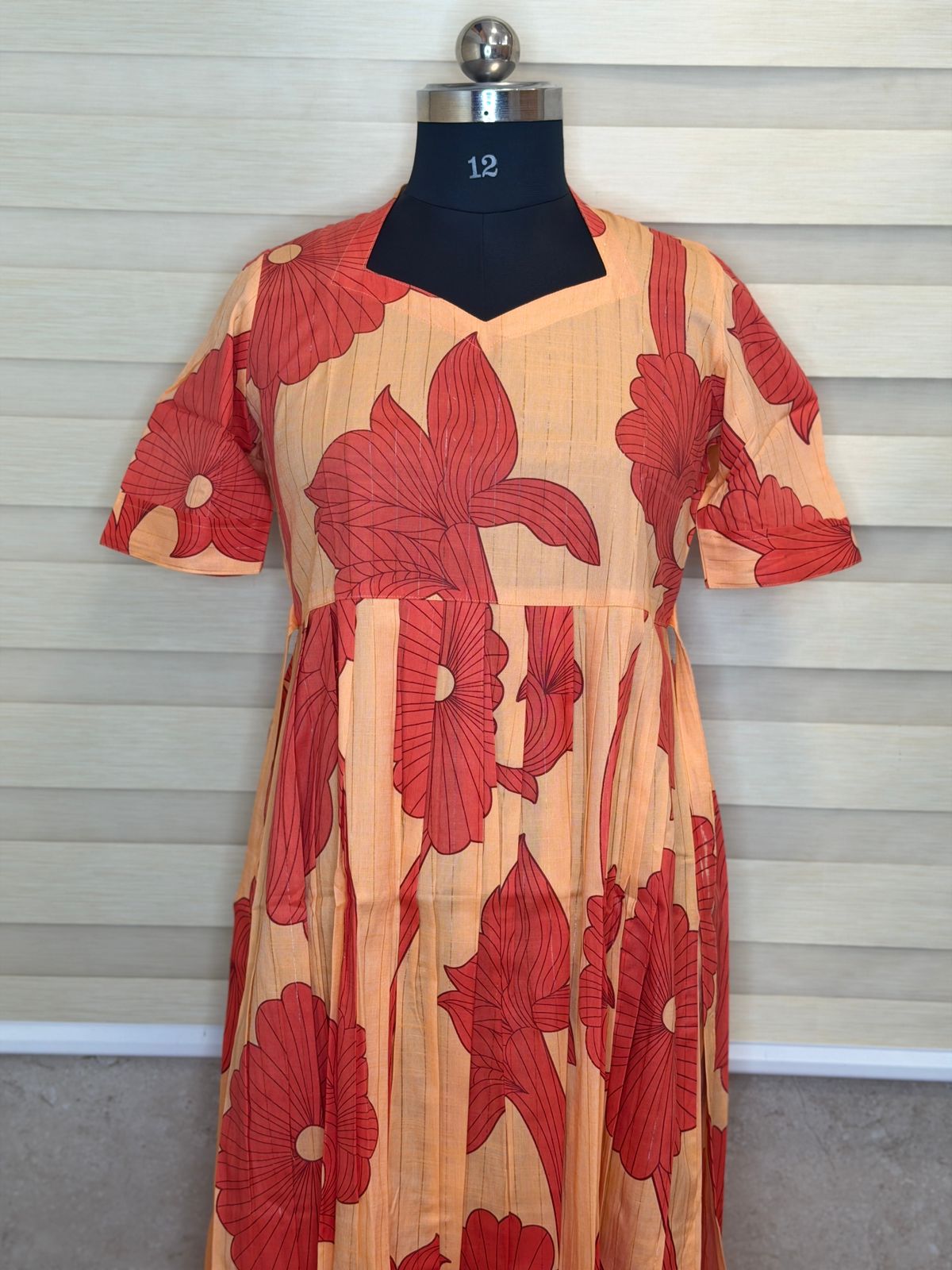 Peach Coral Oversized Floral Print Budget Friendly Frock