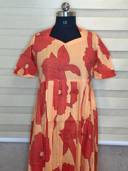 Peach Coral Oversized Floral Print Budget Friendly Frock