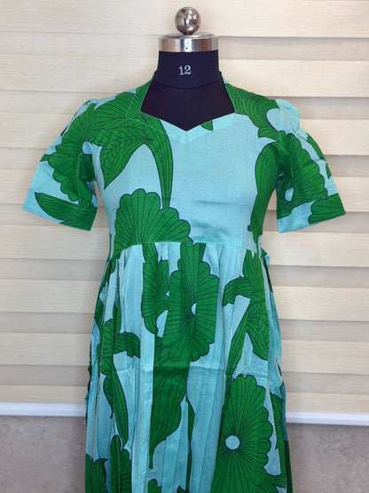 Mint Green Tropical Floral Print Budget Friendly Frock