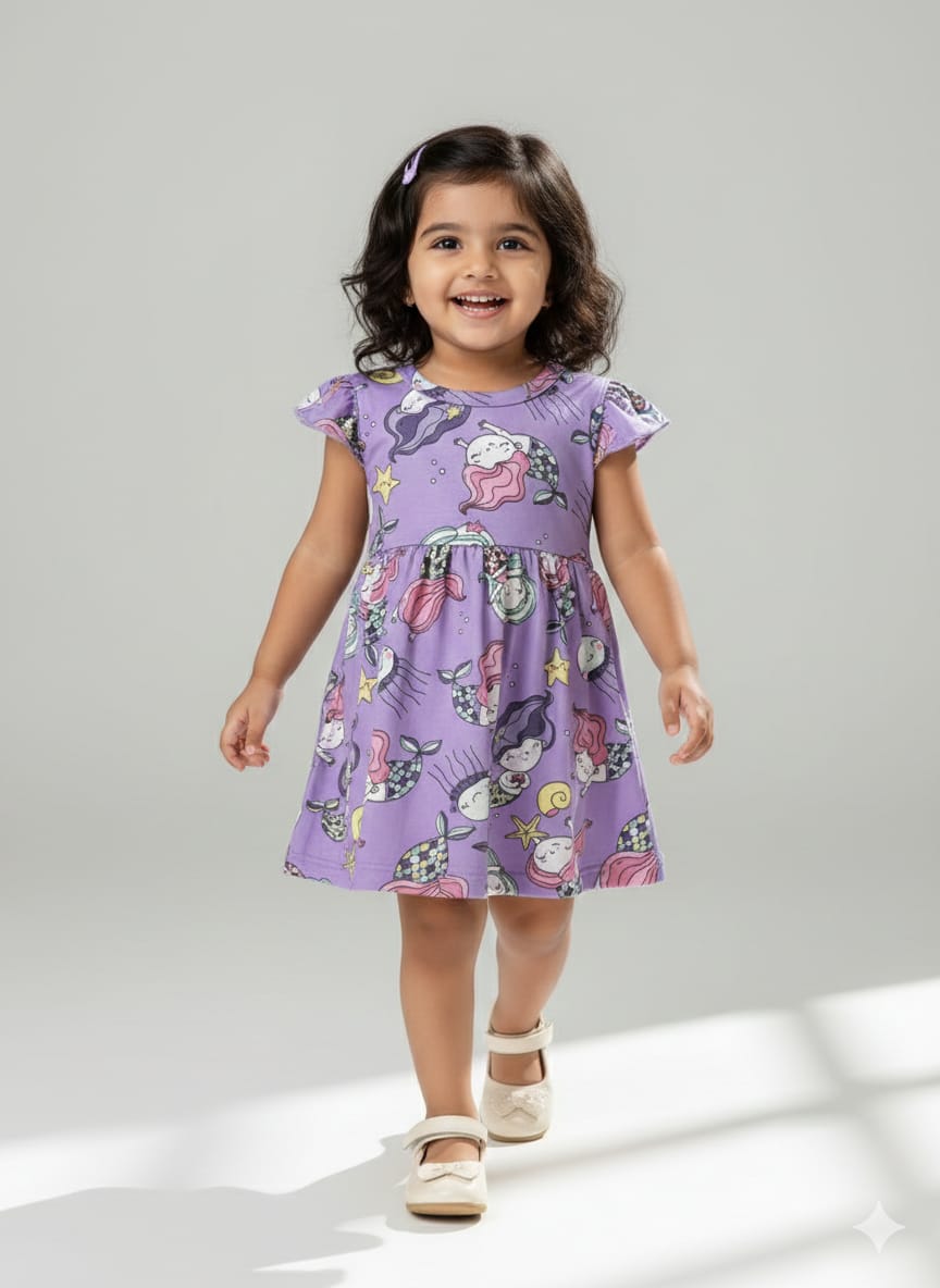 Lavender Mermaid Printed Kids Frock