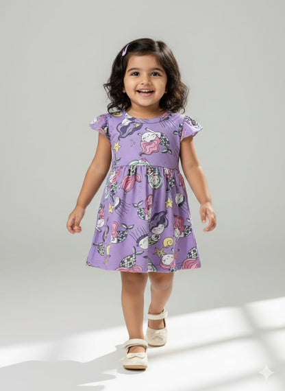 Lavender Mermaid Printed Kids Frock