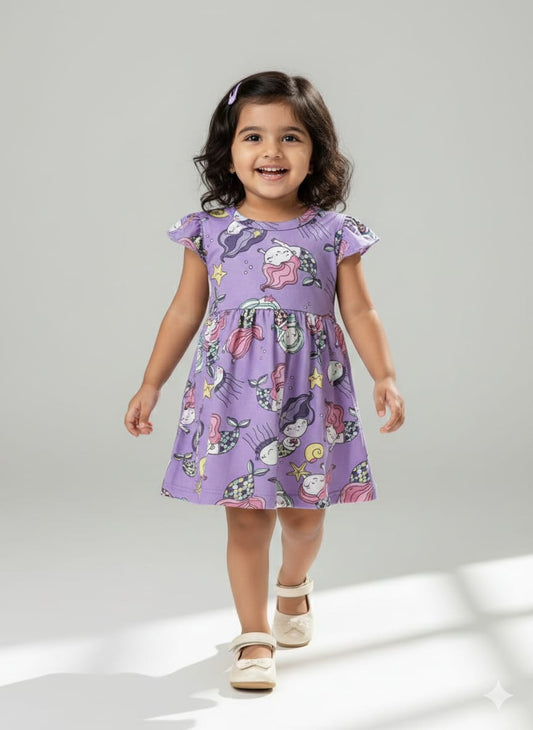 Lavender Mermaid Printed Kids Frock