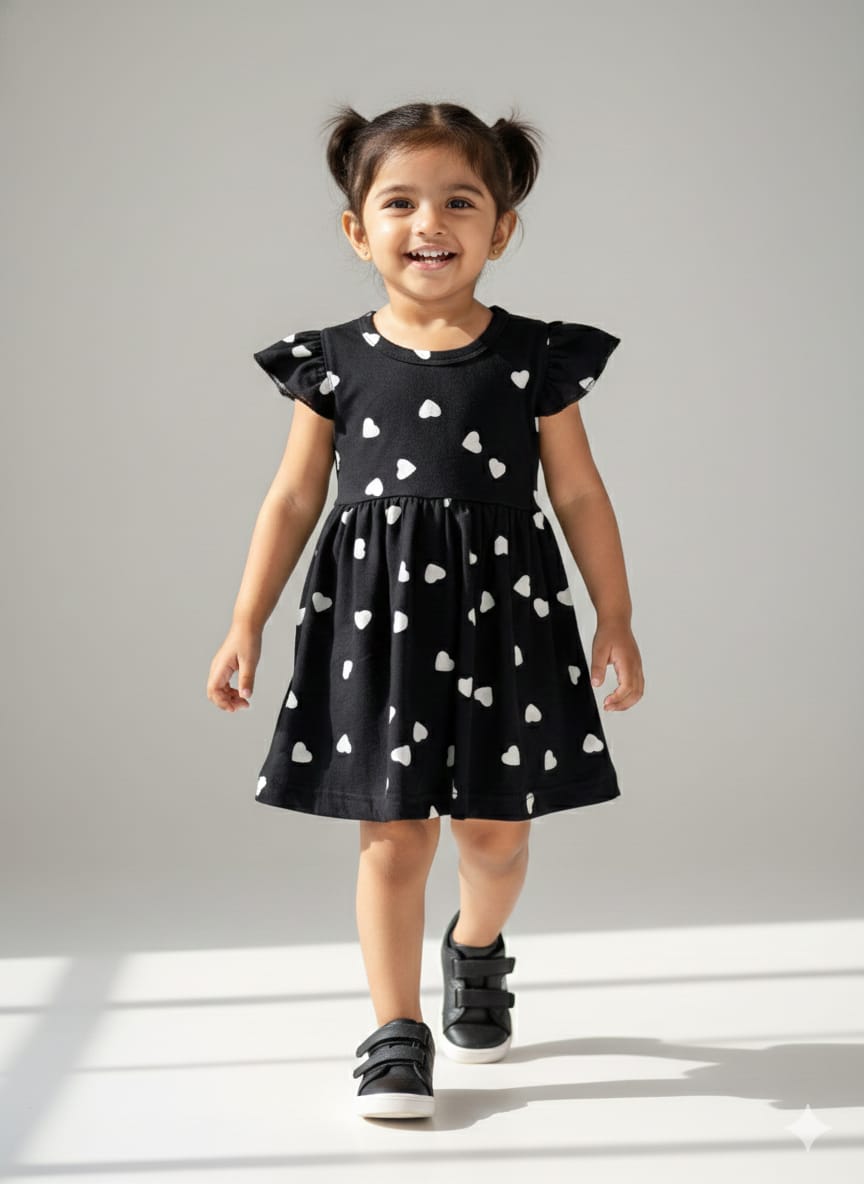 Black Heart Print Kids Frock