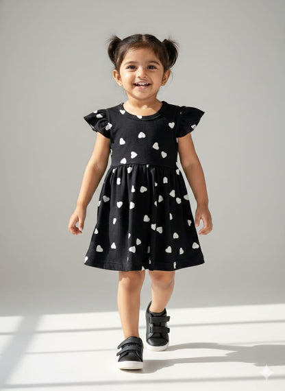 Black Heart Print Kids Frock