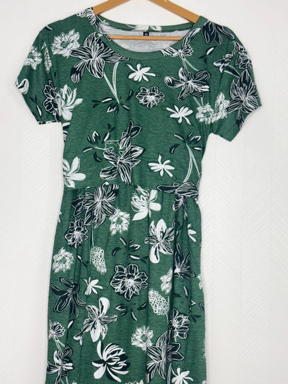 Olive Green Floral Print Maternity Feeding Maxi