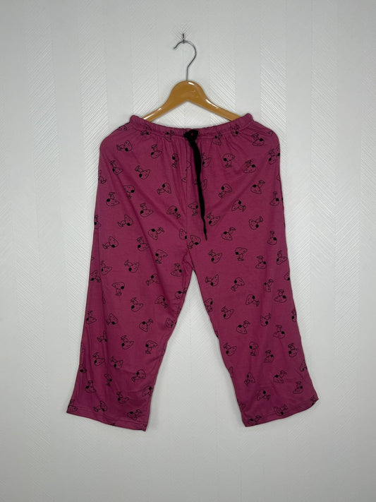 Rose Pink Snoopy Printed Cotton 3/4th Pants