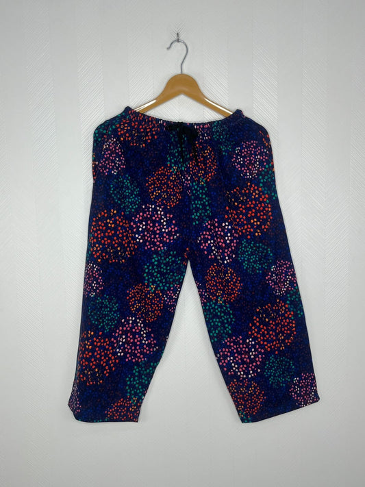 Midnight Blue Multicolor Dot Floral Printed Cotton 3/4th Pants