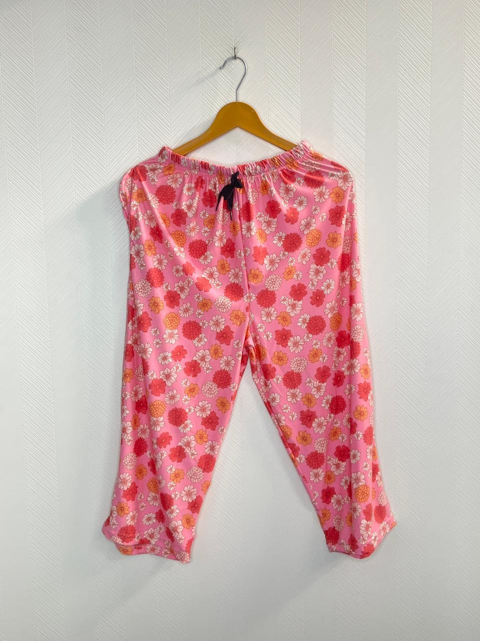 Blush Pink Floral Blossom Print Cotton 3/4th Pants