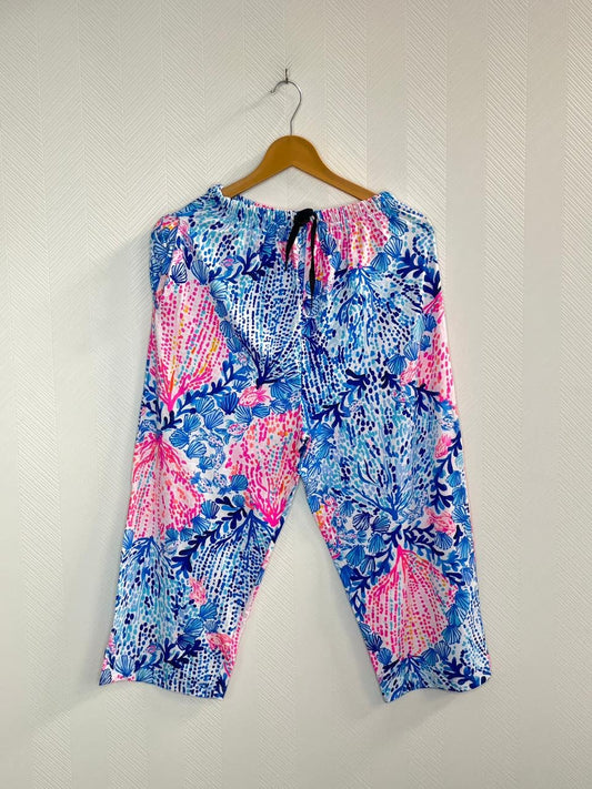 Sky Blue Coral Print Cotton 3/4th Pants