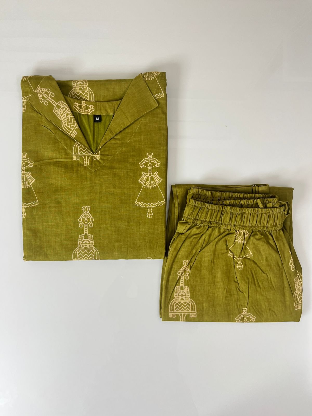 Olive Green with Tribal Printed Outdoor Wear Cotton Coords