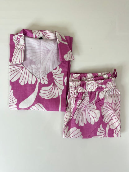 Pink with White Floral Printed Outdoor Wear Cotton Coords