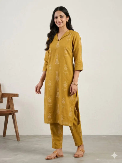 Mustard Yellow with Tribal Printed Outdoor Wear Cotton Coords