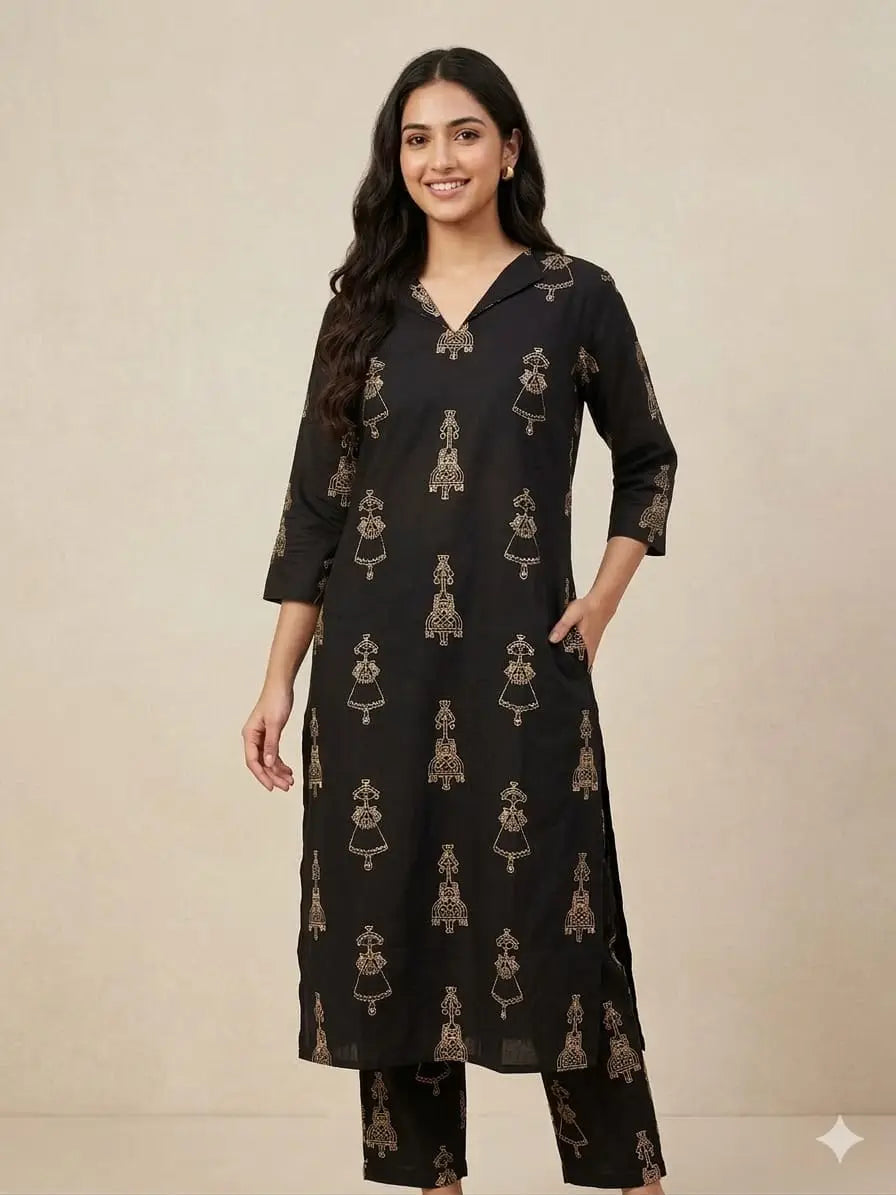 Black with Tribal Printed Outdoor Wear Cotton Coords