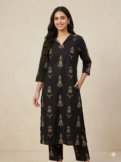 Black with Tribal Printed Outdoor Wear Cotton Coords