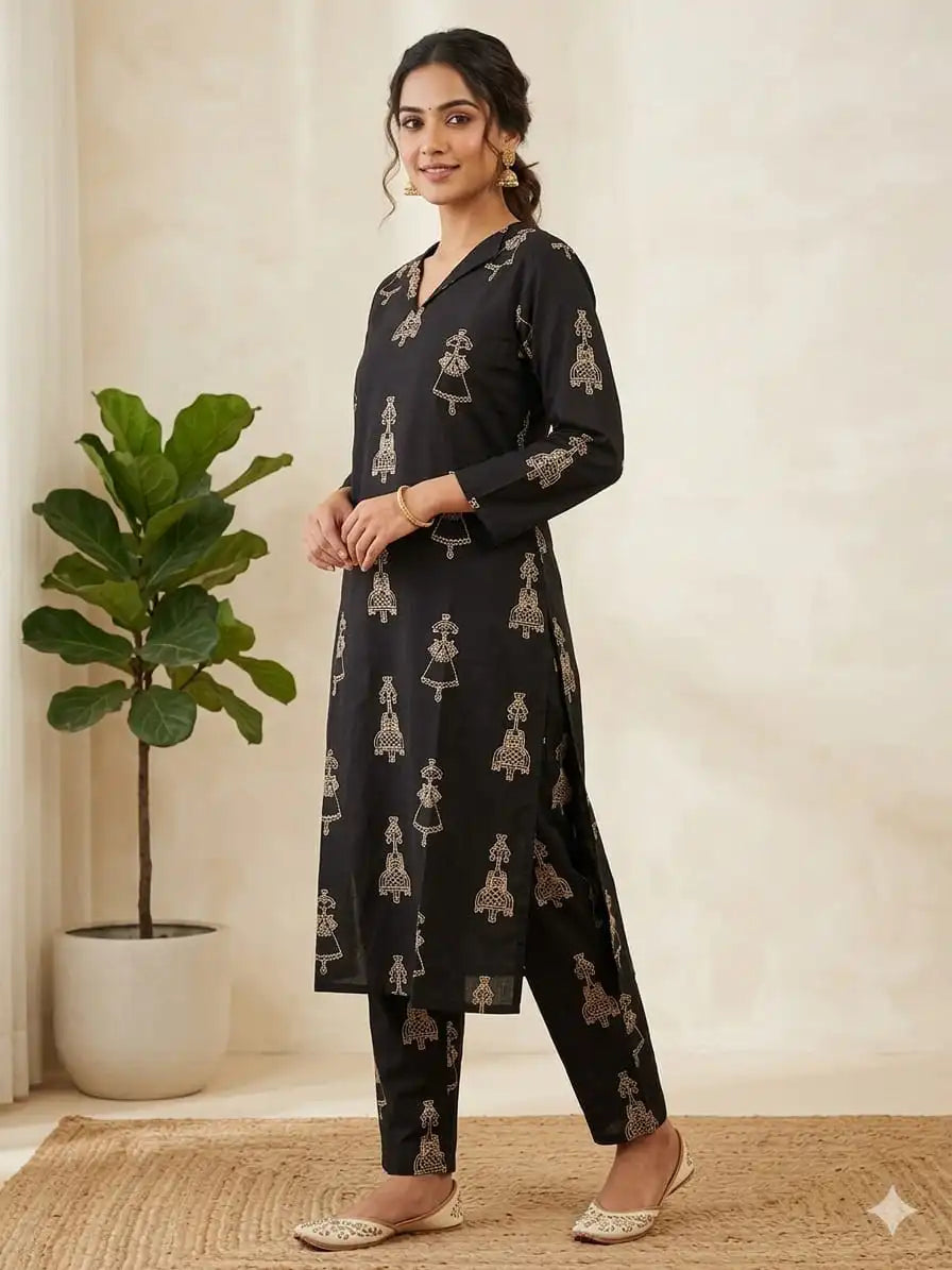 Black with Tribal Printed Outdoor Wear Cotton Coords