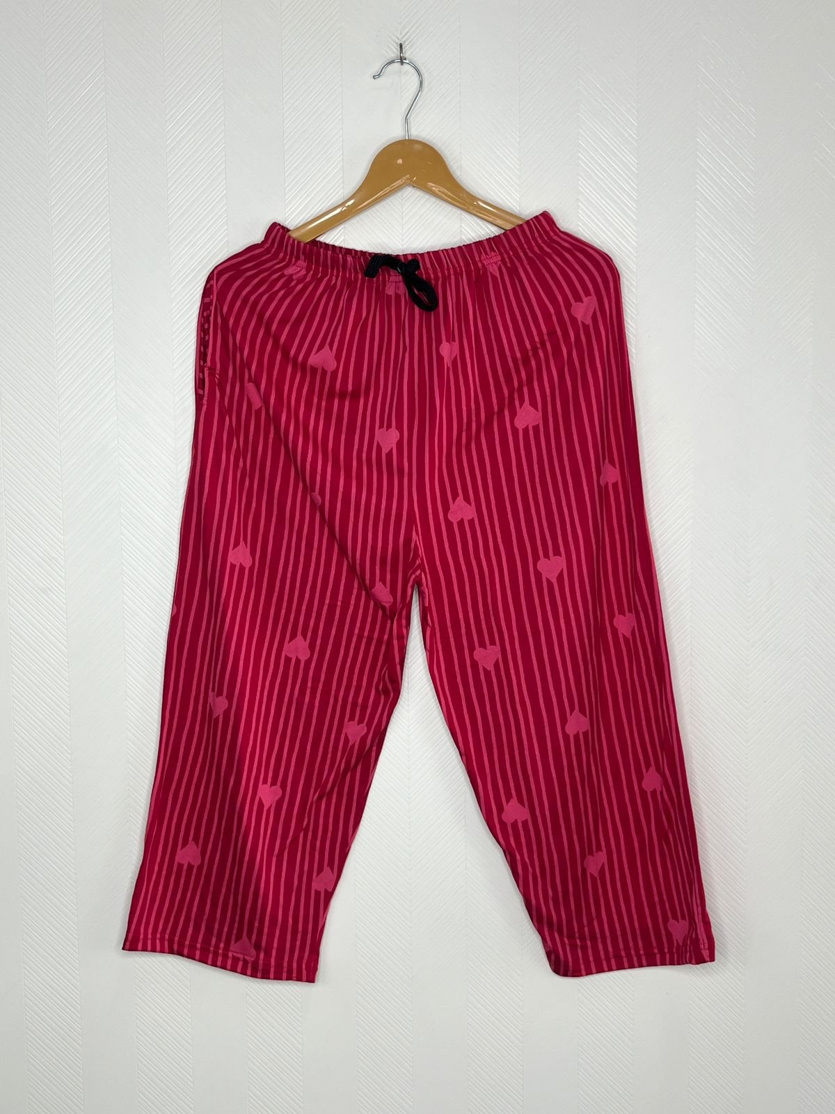 Rose Pink Striped Heart Print Cotton 3/4th Pants