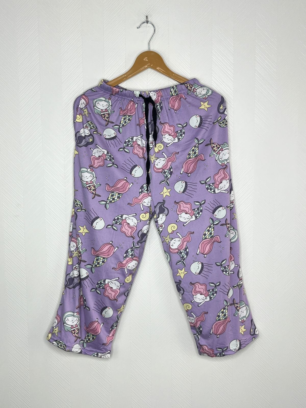 Lavender Mermaid Cartoon Printed Cotton 3/4th Pants