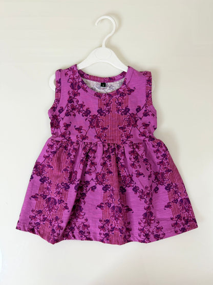 Purple Floral Vine Print Kids Frock