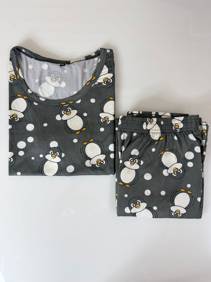 Grey Penguin Print T-Shirt and Palazzo Set