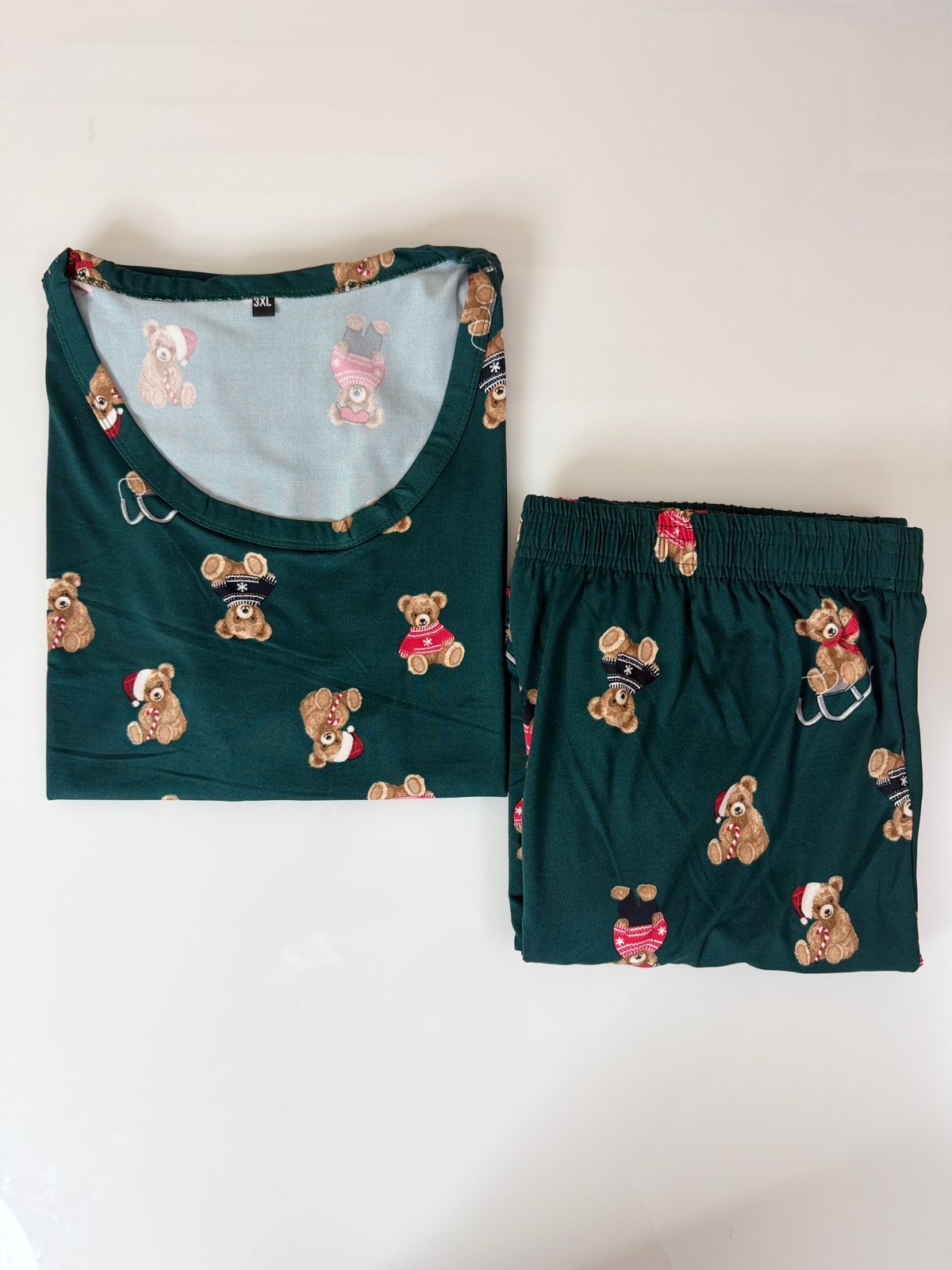 Dark Green Teddy Bear Print T-Shirt and Palazzo Set