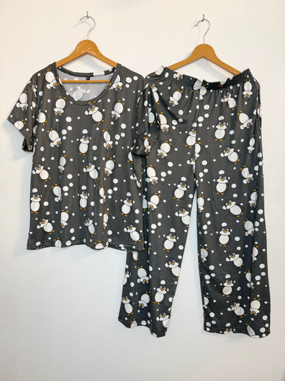 Grey Penguin Print T-Shirt and Palazzo Set