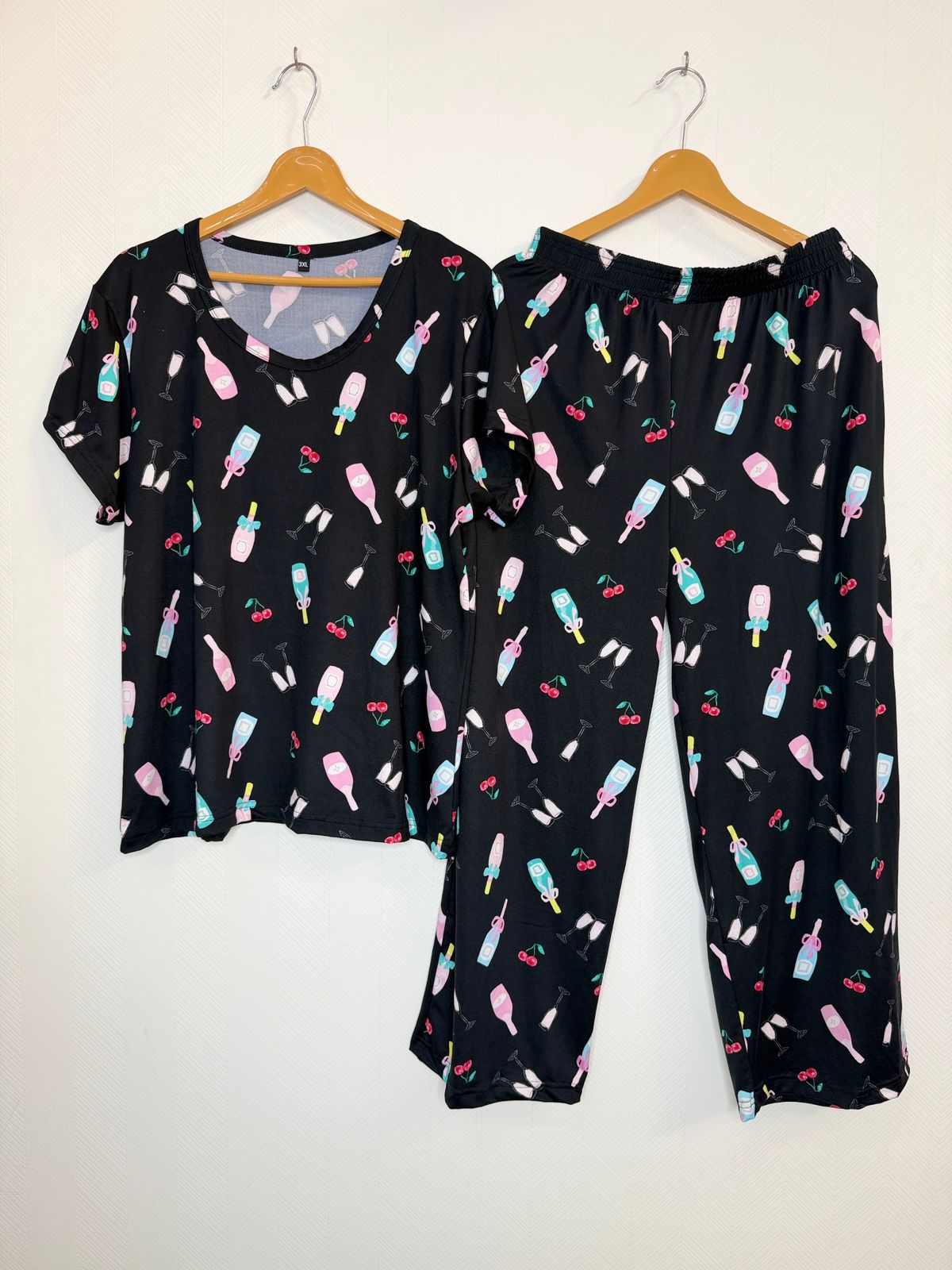 Black Cocktail Print T-Shirt and Palazzo Set