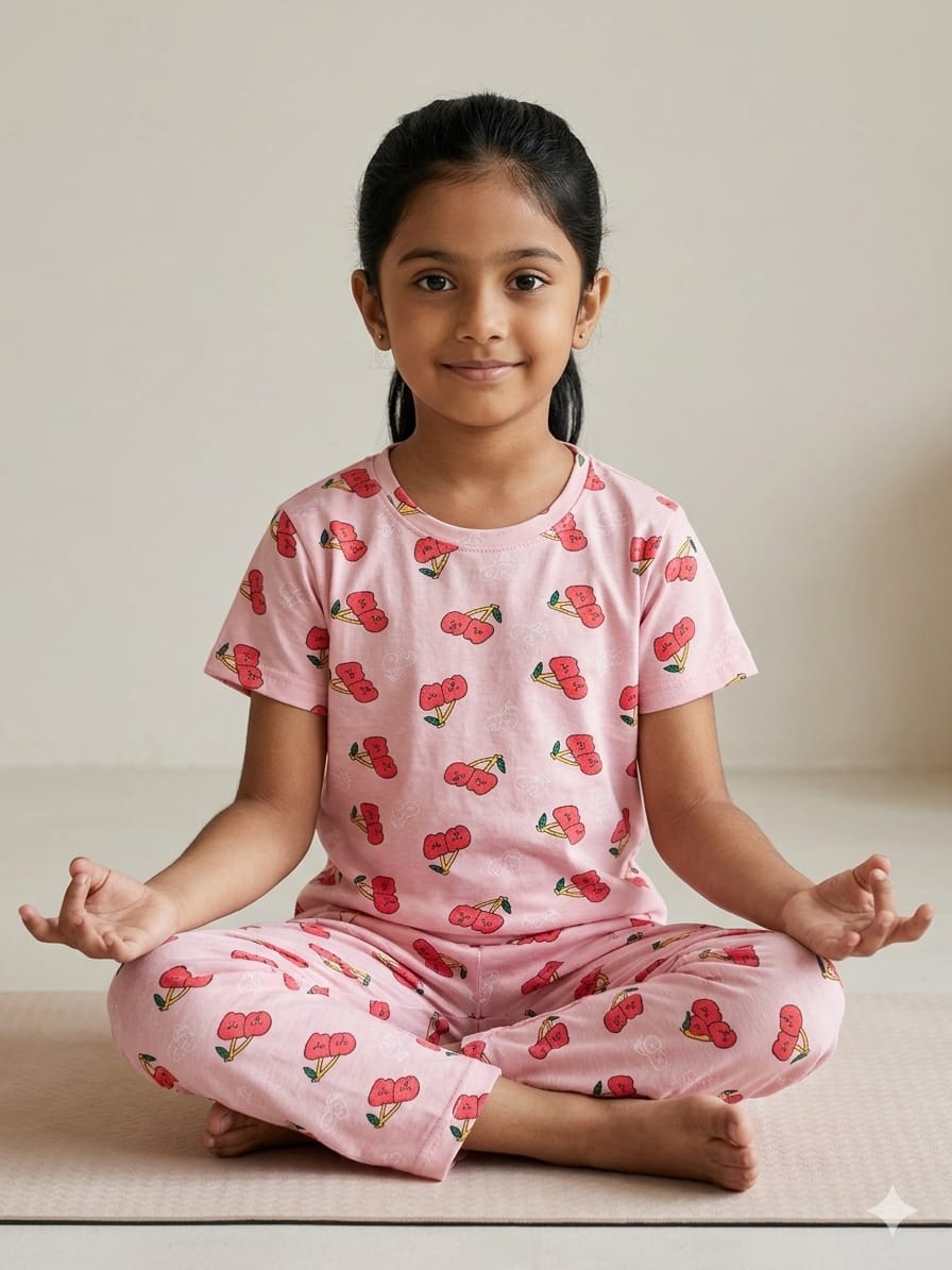 Pink Cherry Print T-Shirt and Pant Co-ords