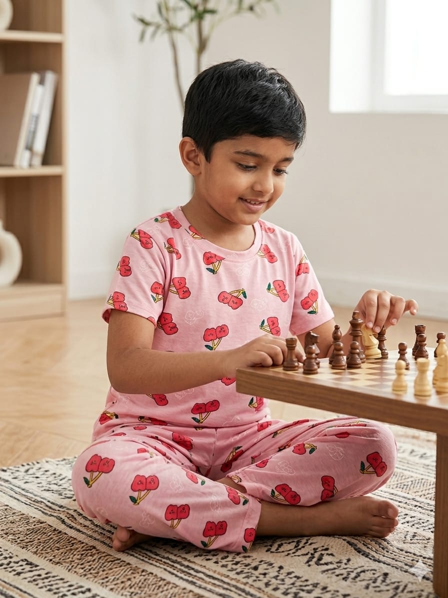 Pink Cherry Print T-Shirt and Pant Co-ords