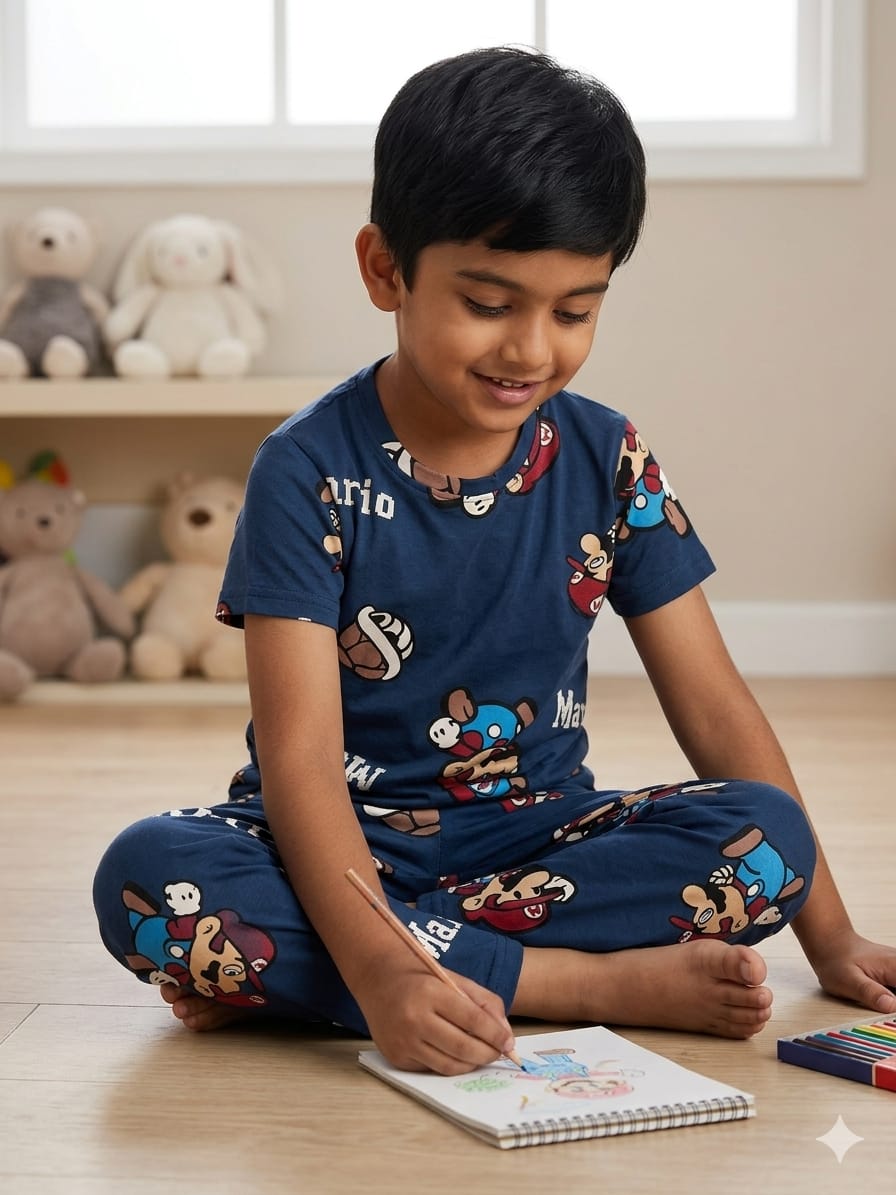 Navy Mario Print T-Shirt and Pant Co-ords