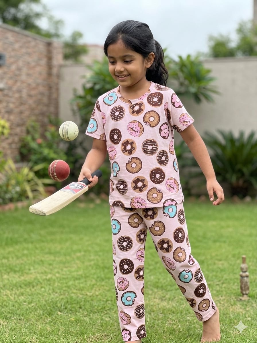 Pink Donut Print T-Shirt and Pant Co-ords