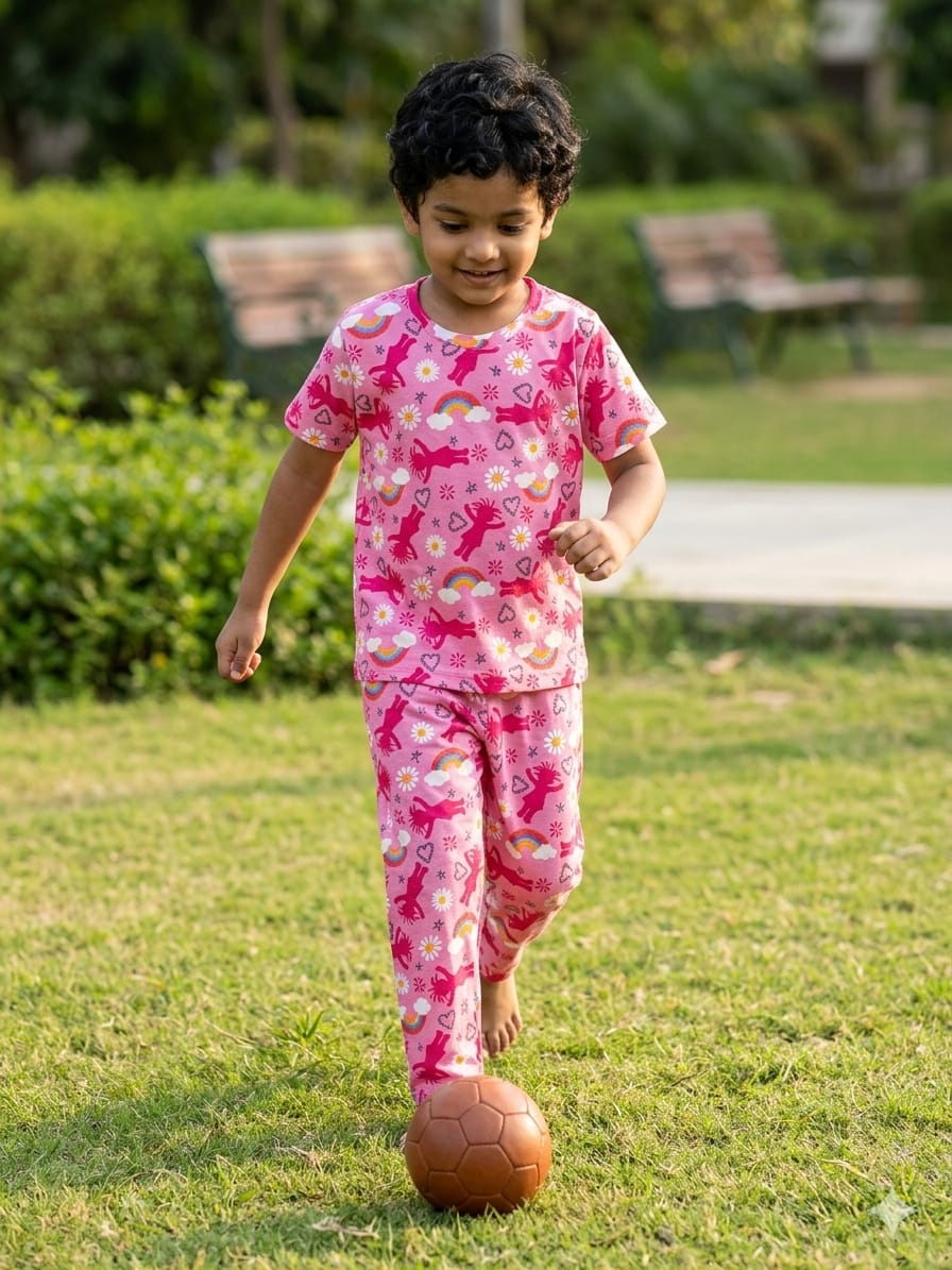 Pink Unicorn Rainbow Print T-Shirt and Pant Co-ords