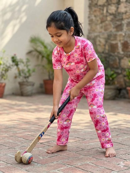 Pink Unicorn Rainbow Print T-Shirt and Pant Co-ords