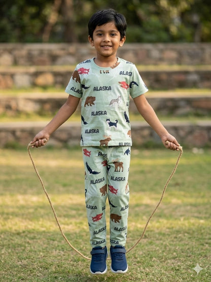 Mint Alaska Animal Print T-Shirt and Pant Co-ords
