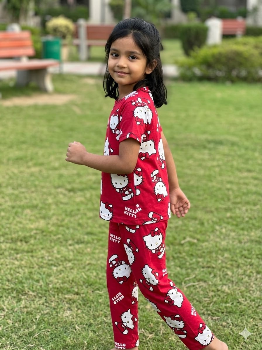 Red Hello Kitty Print T-Shirt and Pant Co-ords