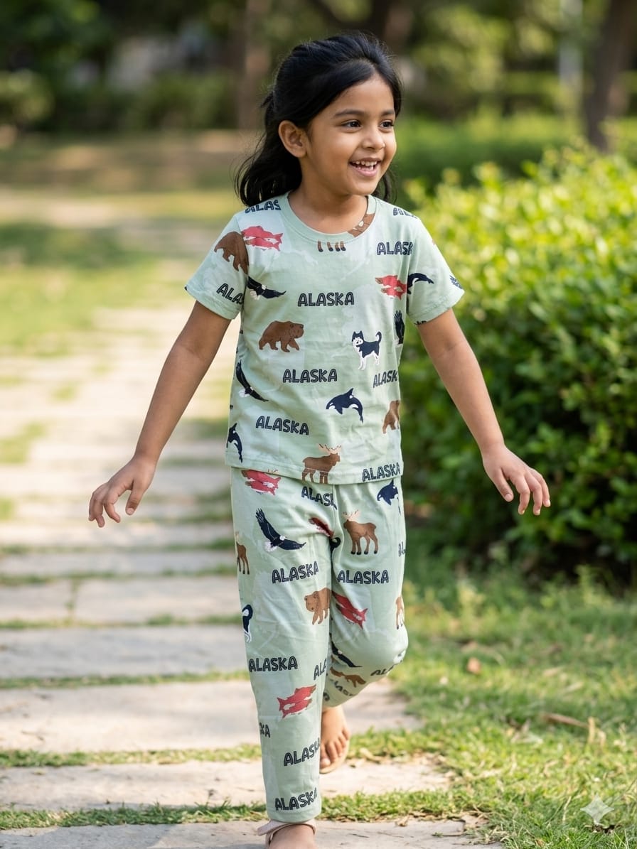 Mint Alaska Animal Print T-Shirt and Pant Co-ords
