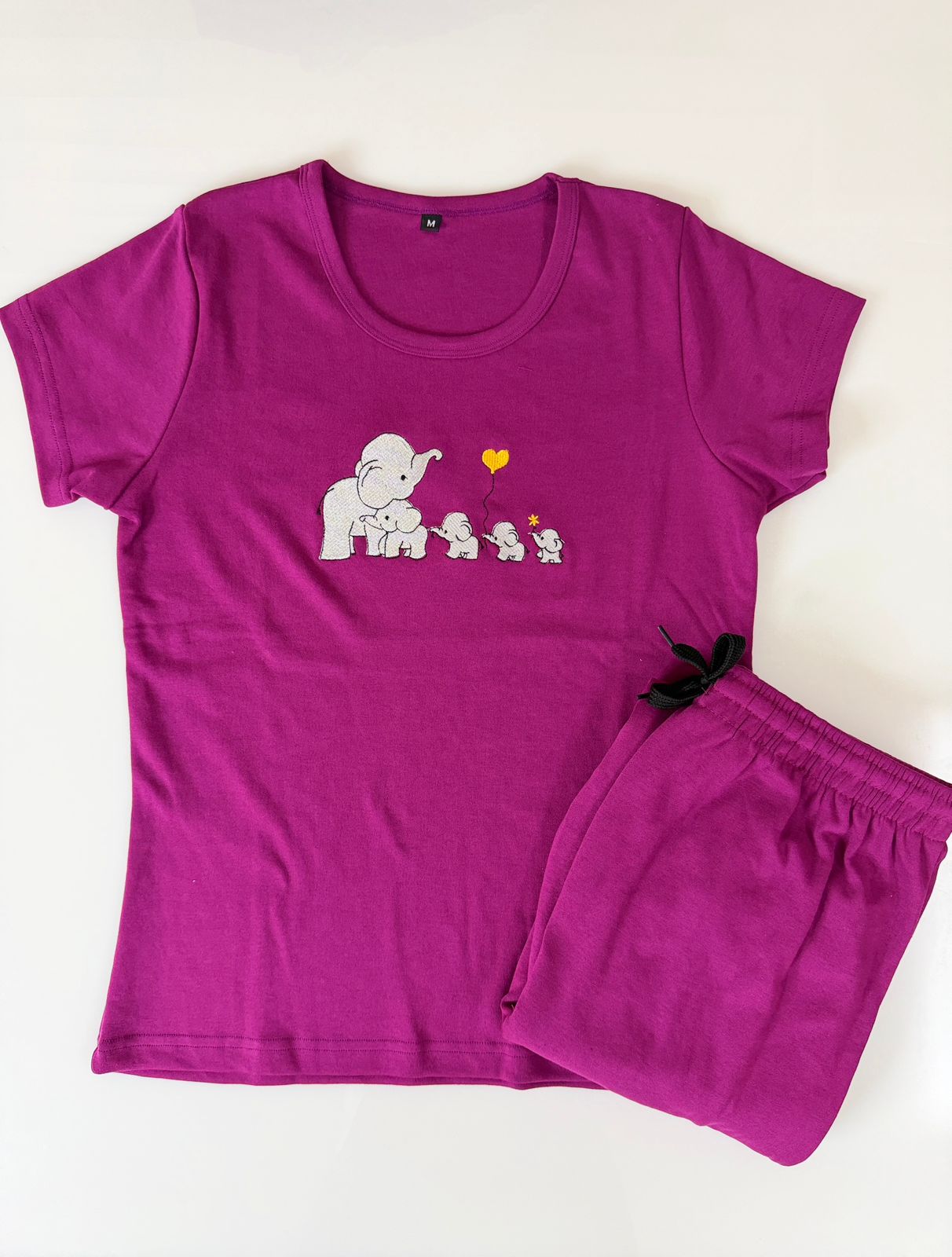Magenta Elephant Embroidered T-Shirt and Jogger Set