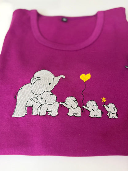 Magenta Elephant Embroidered T-Shirt and Jogger Set
