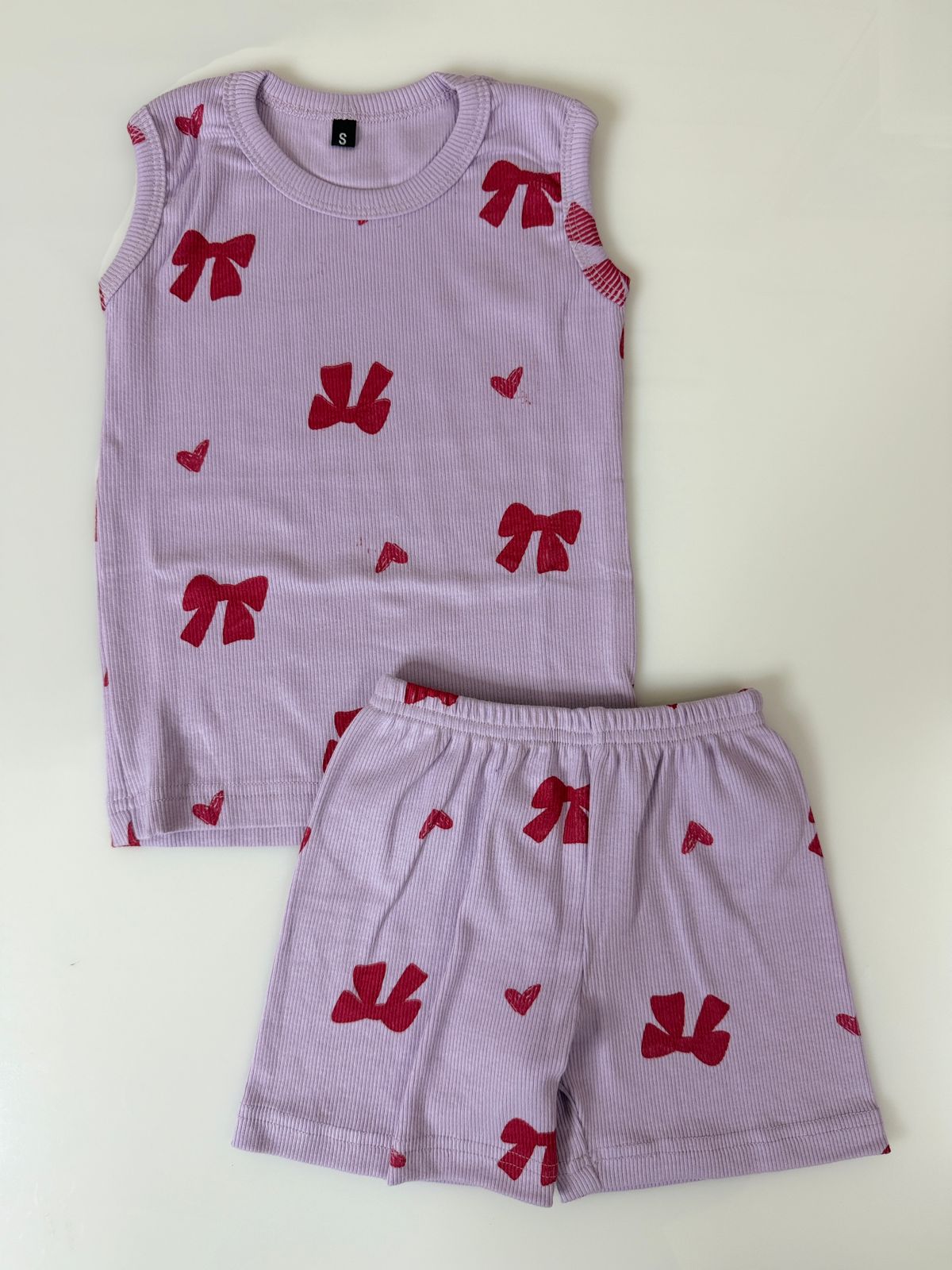 Lavender Bow Print Kids Sleeveless Co-ord Set