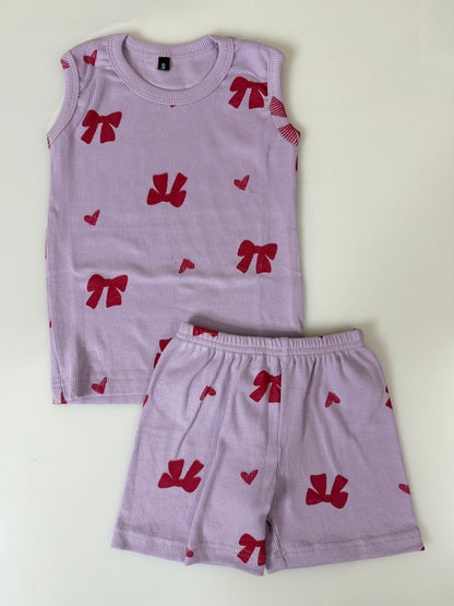 Lavender Bow Print Kids Sleeveless Co-ord Set