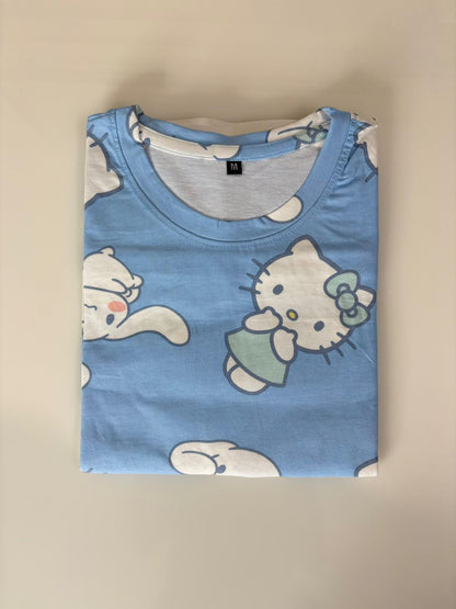 Sky Blue Hello Kitty Print Long Tunic
