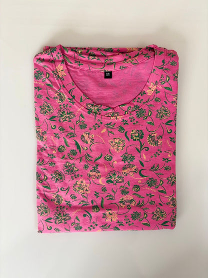 Pink Floral Vine Print Long Tunic